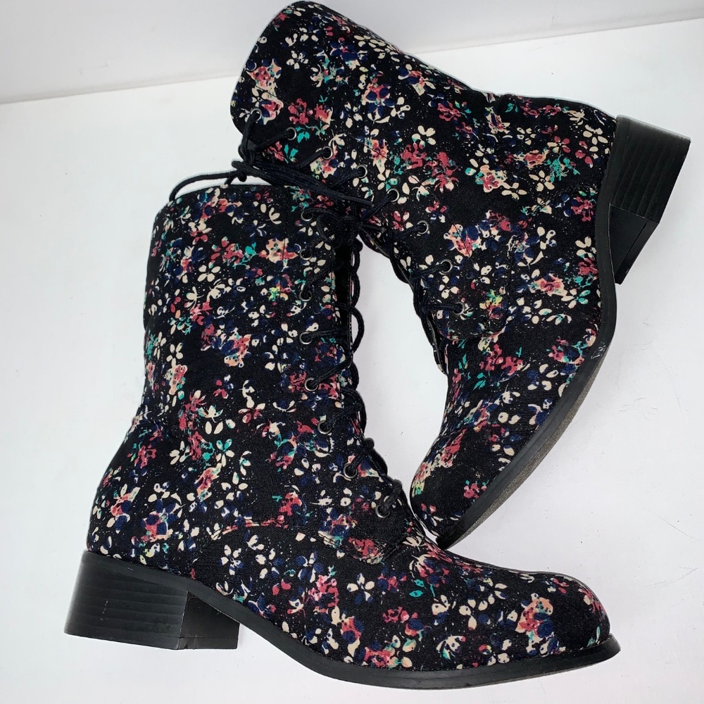 Wild Diva Floral Combat Boots Women w Lace & zippr